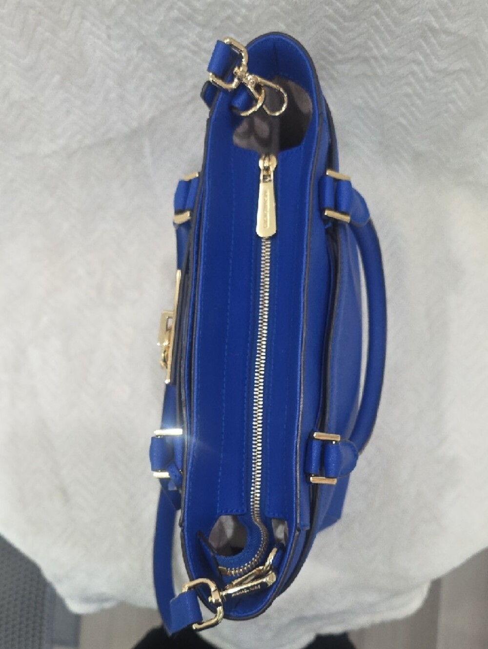 Michael Kors Royal Blue  Structured Handbag with Gold Hardware - Picture 7 of 11